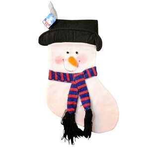 NWT Christmas Eve Snowman Plush Holiday Stocking Black Hat Red Blue‎ Scarf